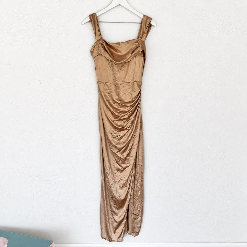 Popilush L Champagne Ruched Shapewear Maxi Dress Cowl Neck Y2K Formal Gown